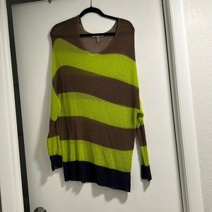 long sleeve neon/brown/navy stripped thin sweater